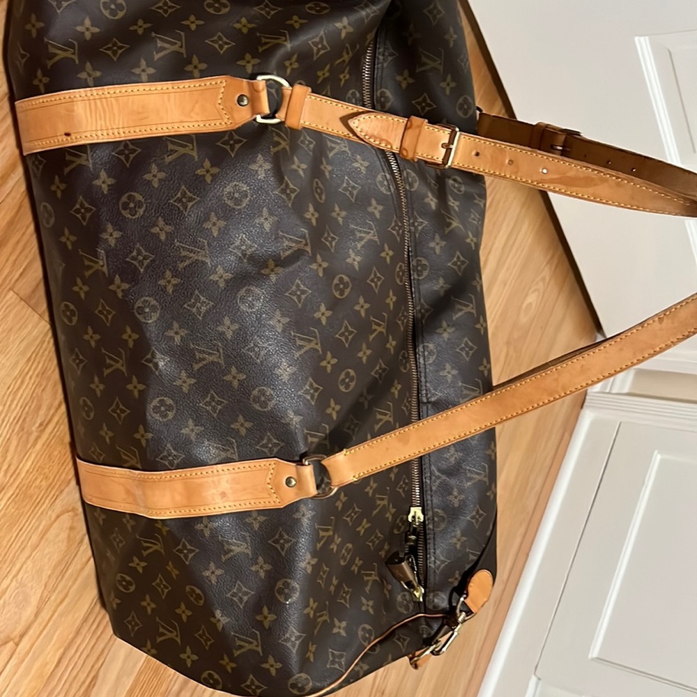 Louis Vuitton Duffle Bag 35 Hand Leather Brown Monogram Canvas Tote